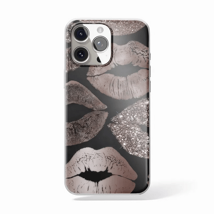 Kiss & Glam - Metalik Öpücük Desenli Telefon Kılıfı