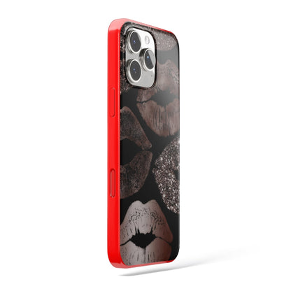 Kiss & Glam - Metalik Öpücük Desenli Telefon Kılıfı - Vertexcover.tr